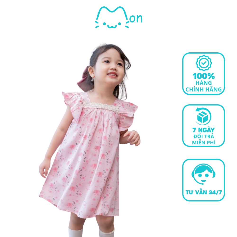 Đầm cho bé gái cánh tiên đũi tằm 1-6 tuổi họa tiết voi con màu hồng MonBabies VL15-P