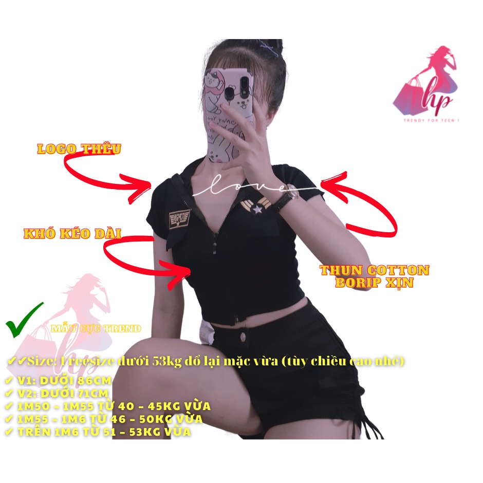 áo croptop nữ tay ngắn dáng ôm body cổ trụ khóa kéo sexy kiểu hàn quốc thời trang 2021