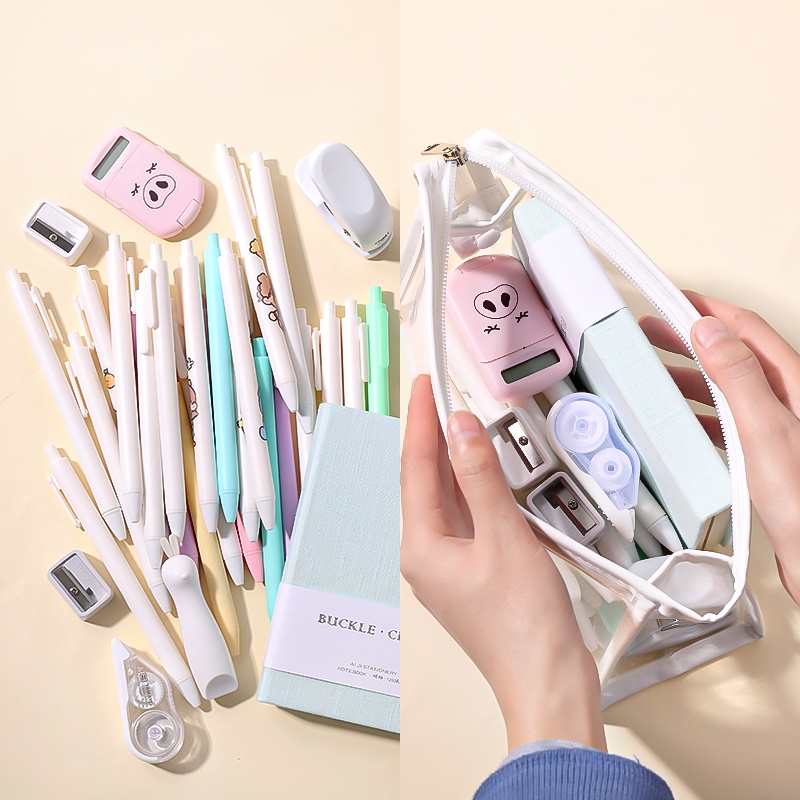 Hộp bút trong suốt cute túi đựng bút cỡ lớn học sinh văn phòng phẩm hàn quốc