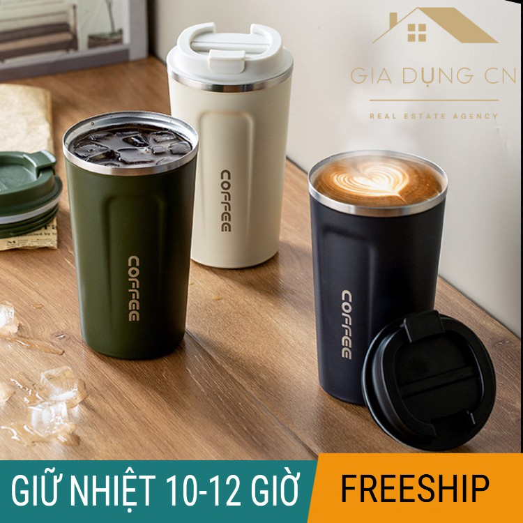 Cốc giữ nhiệt Coffee, inox 304, chống tràn, ly uống cafe, đựng nước, lạnh, nóng 10-12 tiếng 510ml - CN12