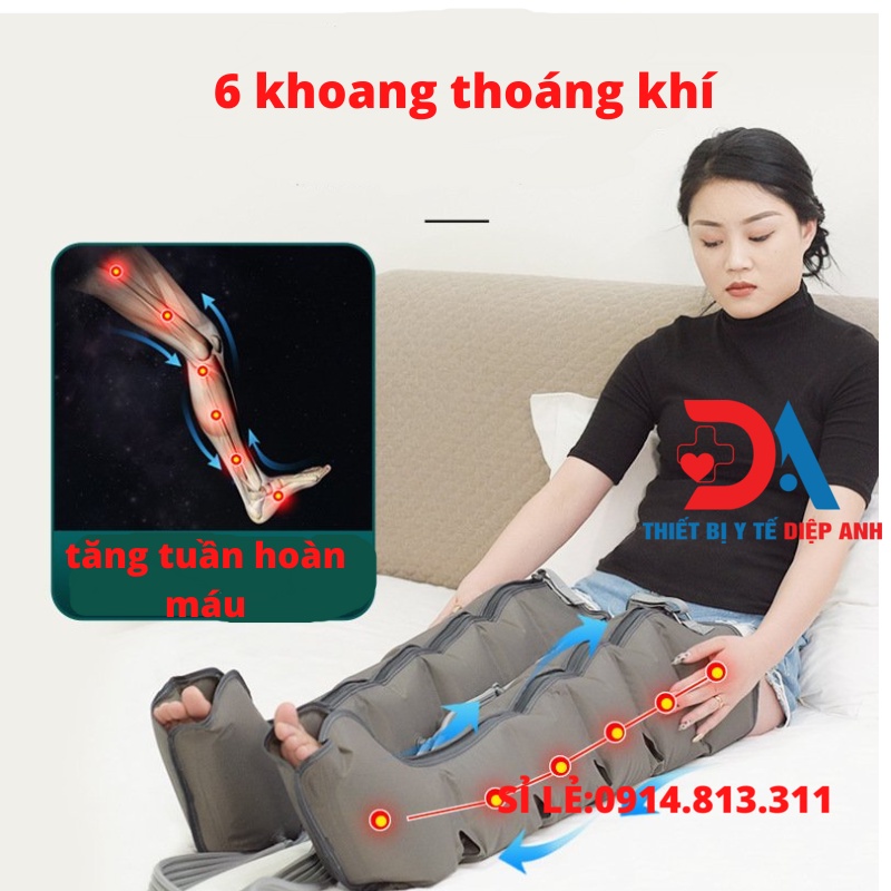 (LOẠI 6 KHOANG THOÁNG KHÍ) Máy xoa bóp áp lực hơi suy giãn tĩnh mạch THẾ HỆ MỚI NHẤT