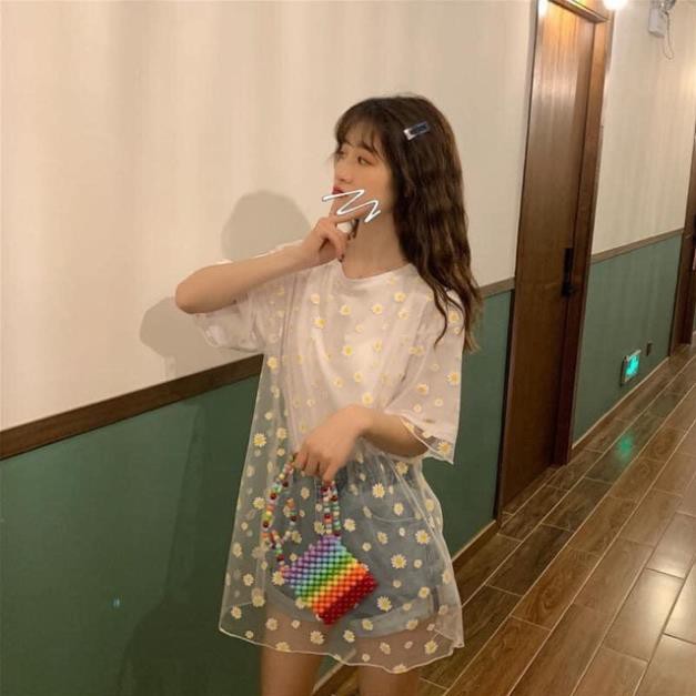 Áo lưới hoa cúc 2 lớp