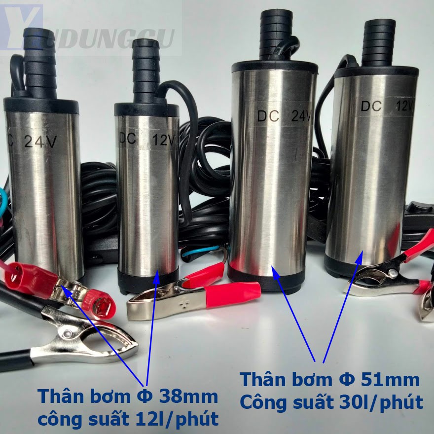 Máy bơm chìm bơm dầu, nước mini 12V - 24V