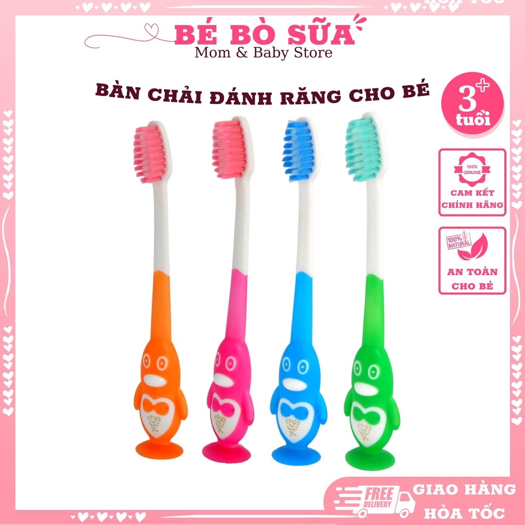 Bàn Chải Đánh Răng Trẻ Em Hình Con Chim Cánh Cụt ROSE Sợi Lông Siêu Mềm, Công Nghệ Nhật Bản, Dành cho bé 3-8 tuổi