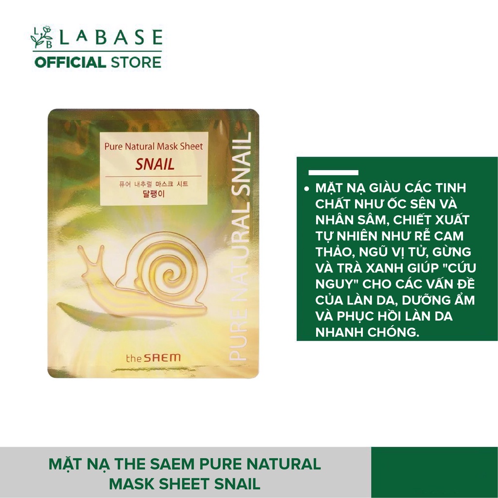 Mặt nạ ốc sên The Saem Pure Natural Mask Sheet Snail (Miếng lẻ) - Hàng nhập khẩu chính hãng