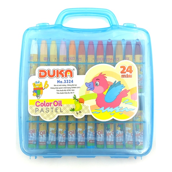 Bút Sáp Dầu 24 Màu Duka No.3324 - Hộp Nhựa Màu Xanh