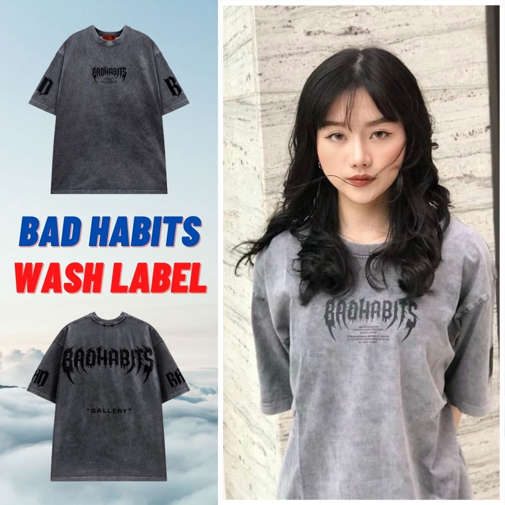 Áo Thun Tay Lỡ Wash Màu Xám Nam Nữ Form Rộng Sad Boiz Bad Habits Hades MIssout Uncover Full Tag Unisex Cotton TUN SHOP