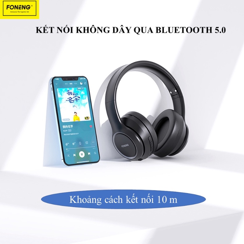 Headphone Tai Nghe Chụp Tai bluetooth Foneng BL 50 kết nối không dây có mic nghe nhạc liên tục 12h hàng chính hãng