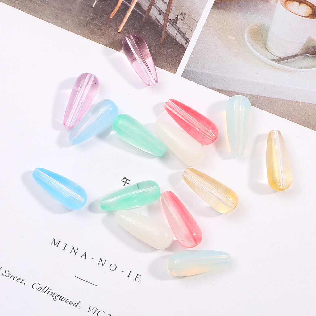 Set 10 Hạt Thủy Tinh Hình Giọt Nước Dùng Làm Trang Sức DIY