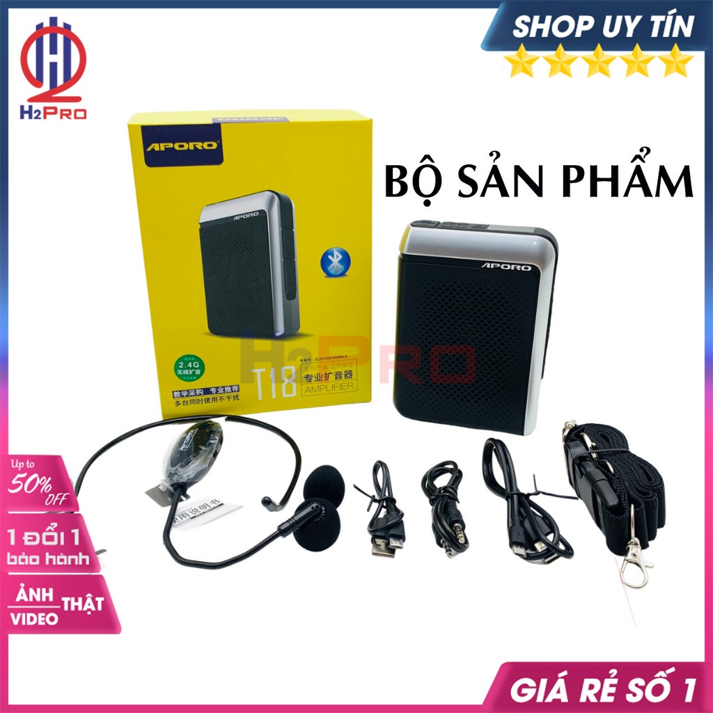 Máy Trợ Giảng Không Dây, Loa Trợ Giảng Aporo T18 2.4G Cao Cấp, Bluetooth 5.0-Usb-Thẻ Nhớ-Đài Fm-Micro Ko Dây-H2Pro Audio