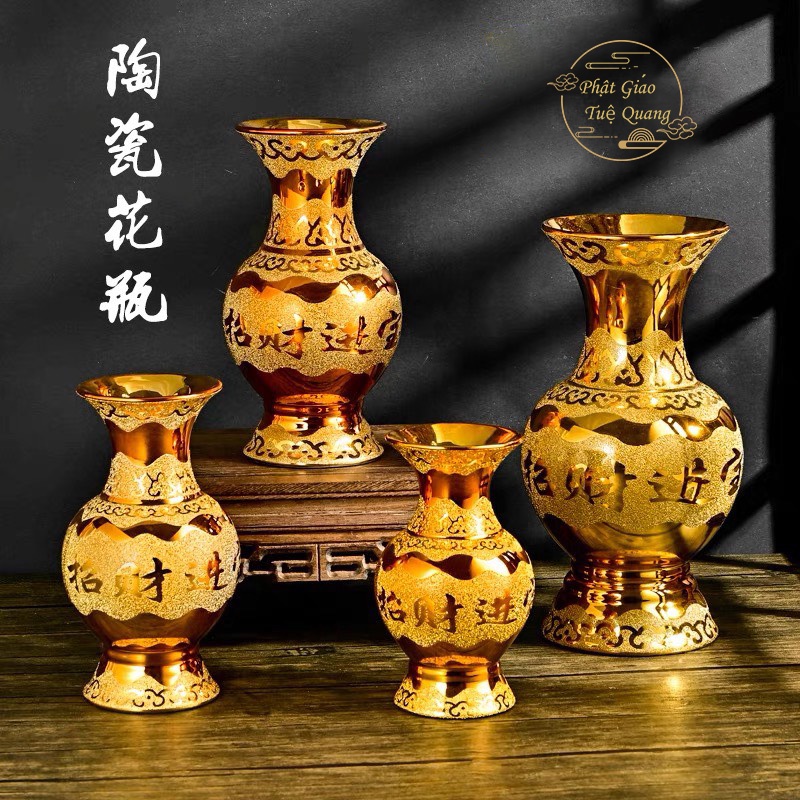 Bộ Thờ Cúng Bình , Lư , Dĩa, Chun , Án 3 , Án 5 Kim Sa Bằng Sứ Cao Cấp - Phật Giáo  Tuệ quang