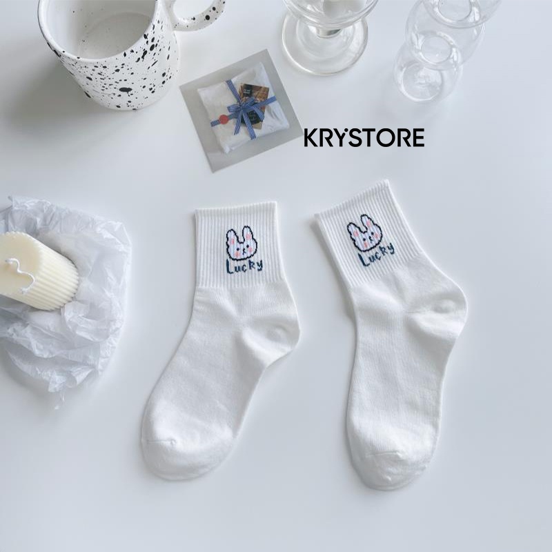 Tất trắng cao cổ nam nữ chất đẹp cotton hình con vật Cute Krystore TC27