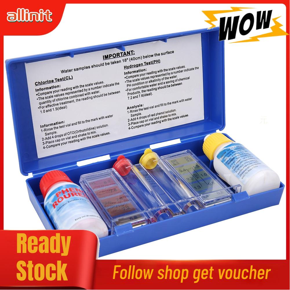 Allinit PH Chlorine Water Quality Test Kit Swimming Pool Tester Testing Box HD