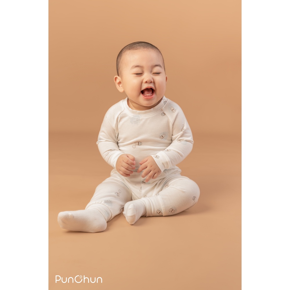 [PUNCHUN] Bộ quần áo dài tay raglan cho bé Punchun trắng xanh