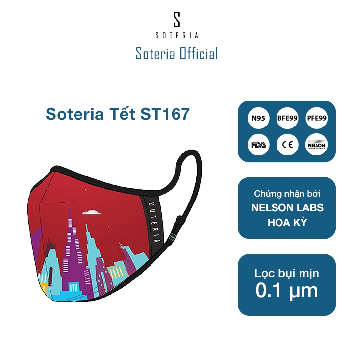Khẩu trang tiêu chuẩn Quốc Tế SOTERIA Tết ST167 - Bộ lọc N95 BFE PFE 99 lọc đến 99% bụi mịn 0.1 micro- Size S,M,L