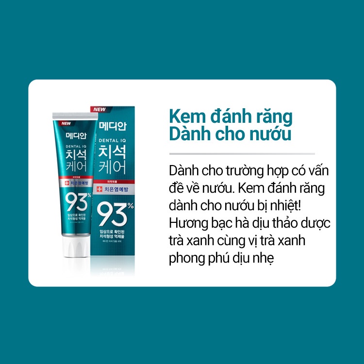 Kem Đánh Răng Chăm Sóc Nướu Nhập Khẩu Hàn Quốc MEDIAN Dental IQ Tartar Care 93% Toothpaste 120g (xanh ngọc) HAJAKO