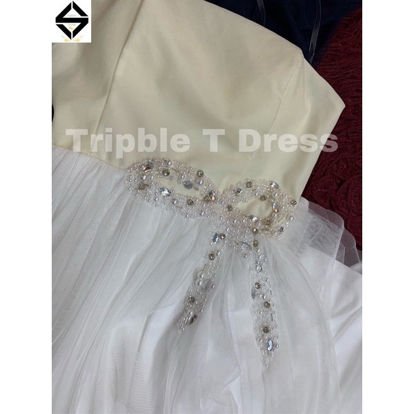 Đầm maxi dự tiệc cúp xẻ đùi kết cườm nơ lấp lánh eo TRIPBLE T DRESS - size S/M/L - MS204Y