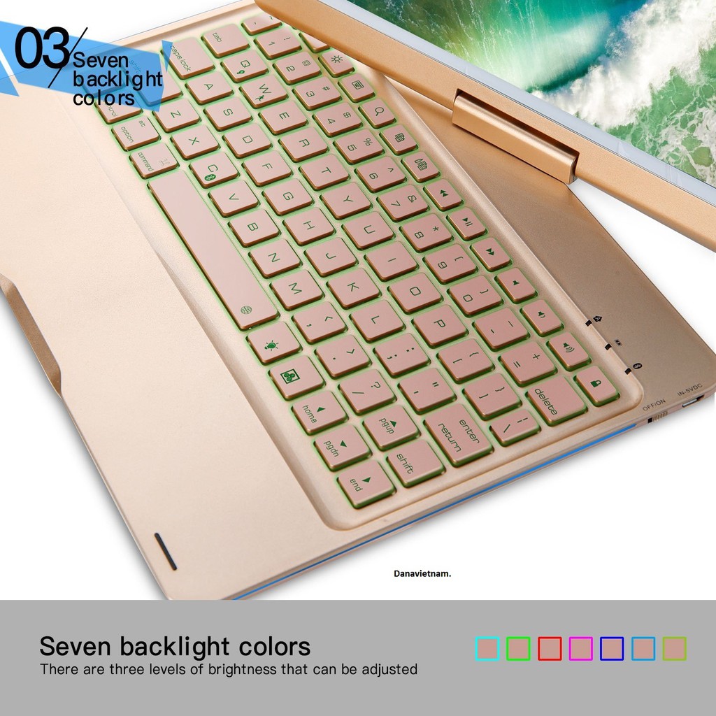 Bàn phím bluetooth kiêm ốp lưng F360 cho iPad Pro 10.5'' xoay 360 độ (Gold) tặng bút cảm ứng