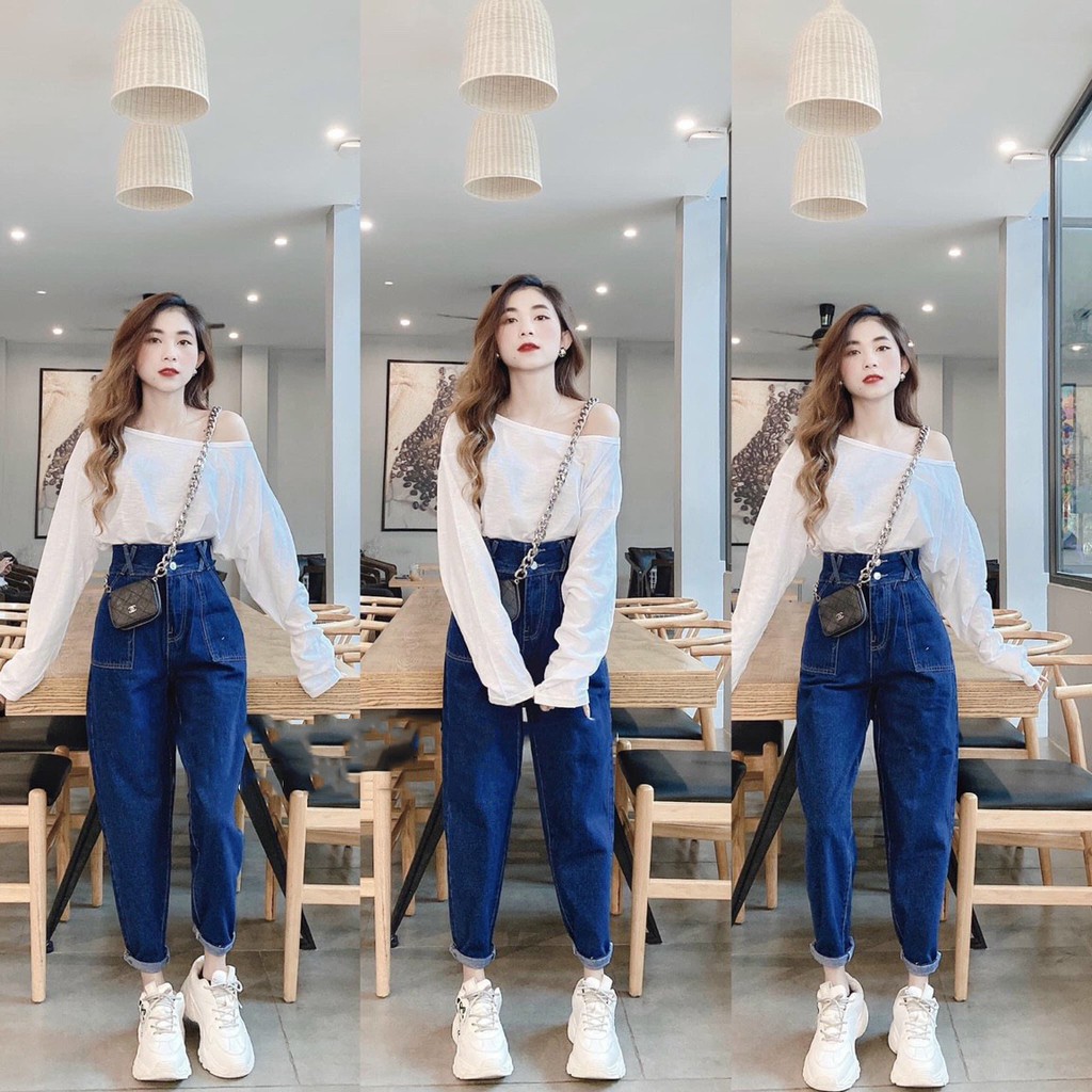 Quần Bò Baggy Nữ Túi Vuông Cực Cute 2 Màu Xanh Đậm Và Nhạt - 403