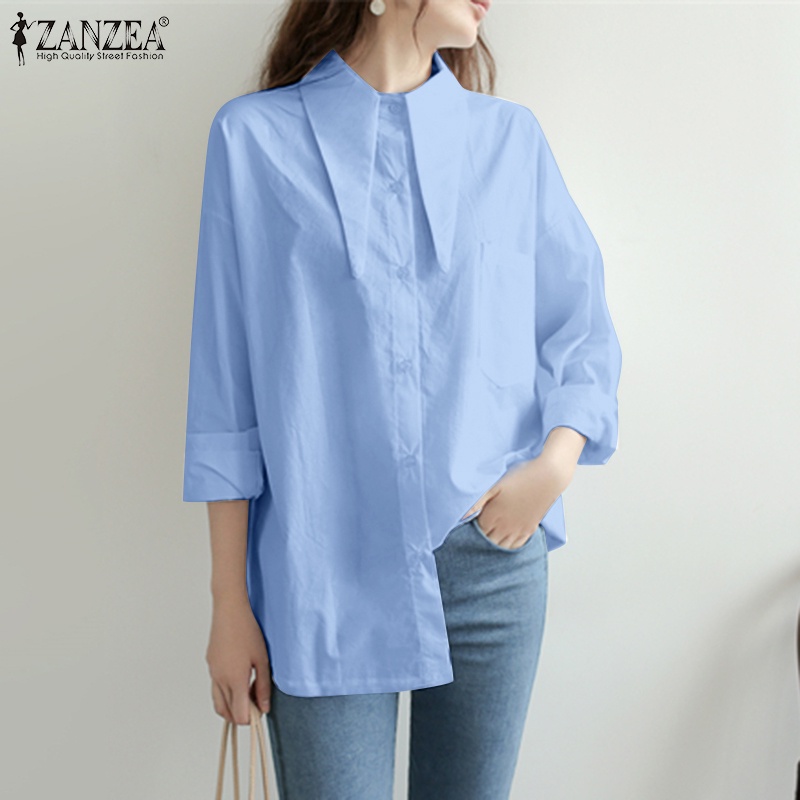 Áo Sơ Mi Dài Tay Màu Trơn Thời Trang Cho Nữ ZANZEA