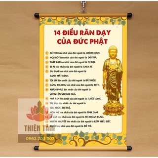 Tranh chữ 14 Điều Phật Dạy 40x60cm bằng vải phủ bóng cao cấp dày dặn