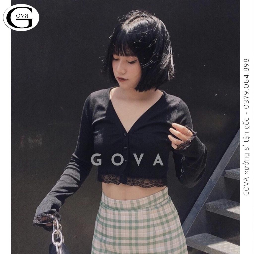 Áo Croptop tay dài phối ren Hot Trend Áo kiểu nữ ôm chất thun Cao Cấp gân mềm mát