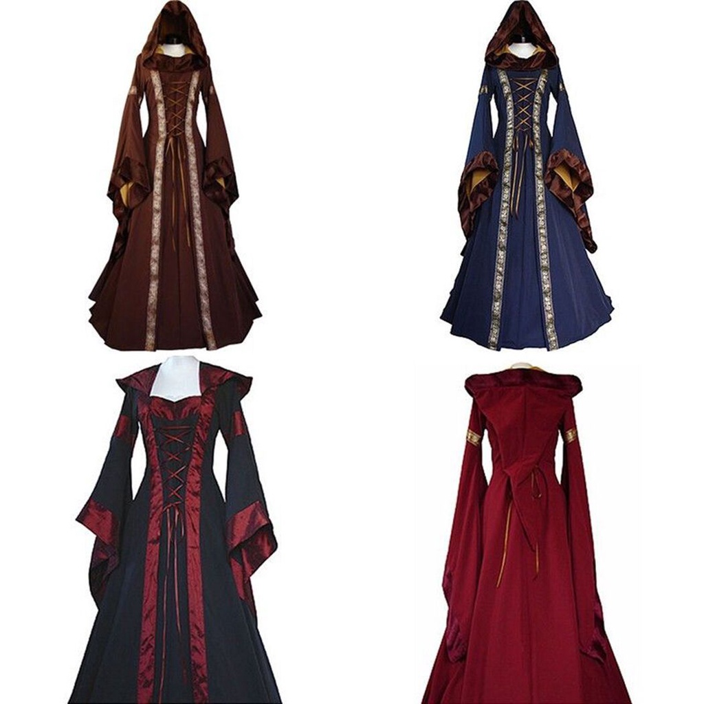 Trang phục cổ điển thời trung cổ có mũ trùm đầu Victoria thời phục hưng Gothic cho nữ 2022