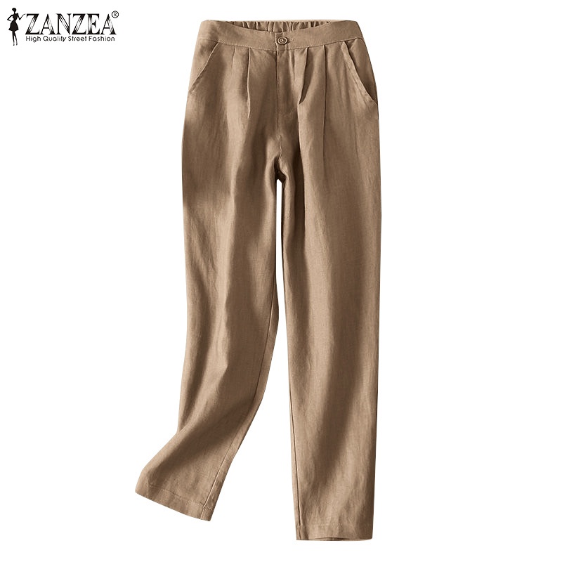 Zanzea Quần Dài Lưng Thun Màu Trơn Có Túi Thời Trang Cho Nữ