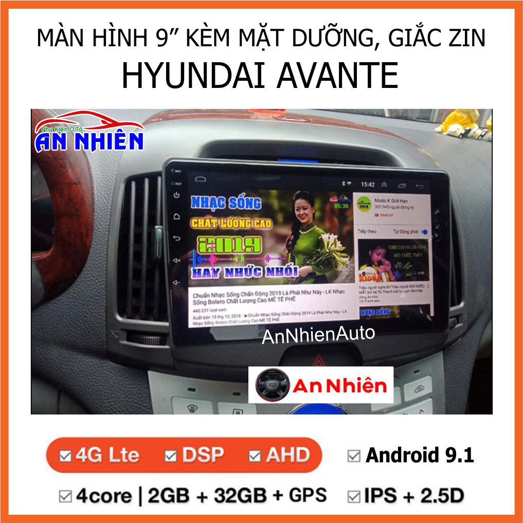 Màn Hình Android 9 inch Cho AVANTE/ ELANTRA 2006-2011 - Đầu DVD Chạy Android Kèm Mặt Dưỡng Giắc Zin Hyundai