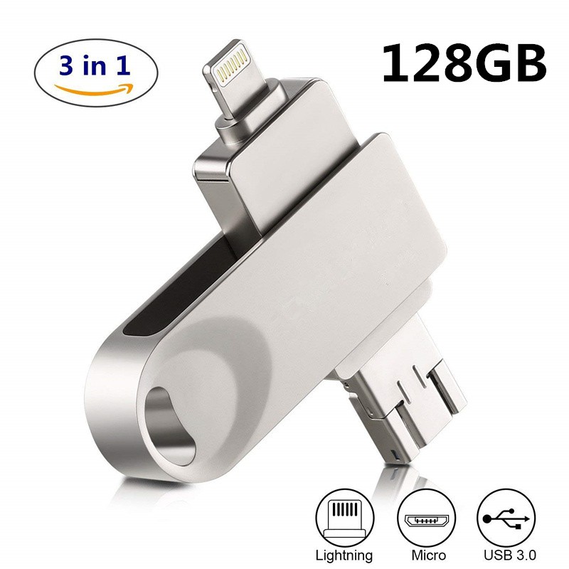 USB 3 trong 1 lưu trữ ngoài dung lượng 128Gb dành cho IPhone / IPad / IOS / Android / PC tiện dụng chất lượng cao