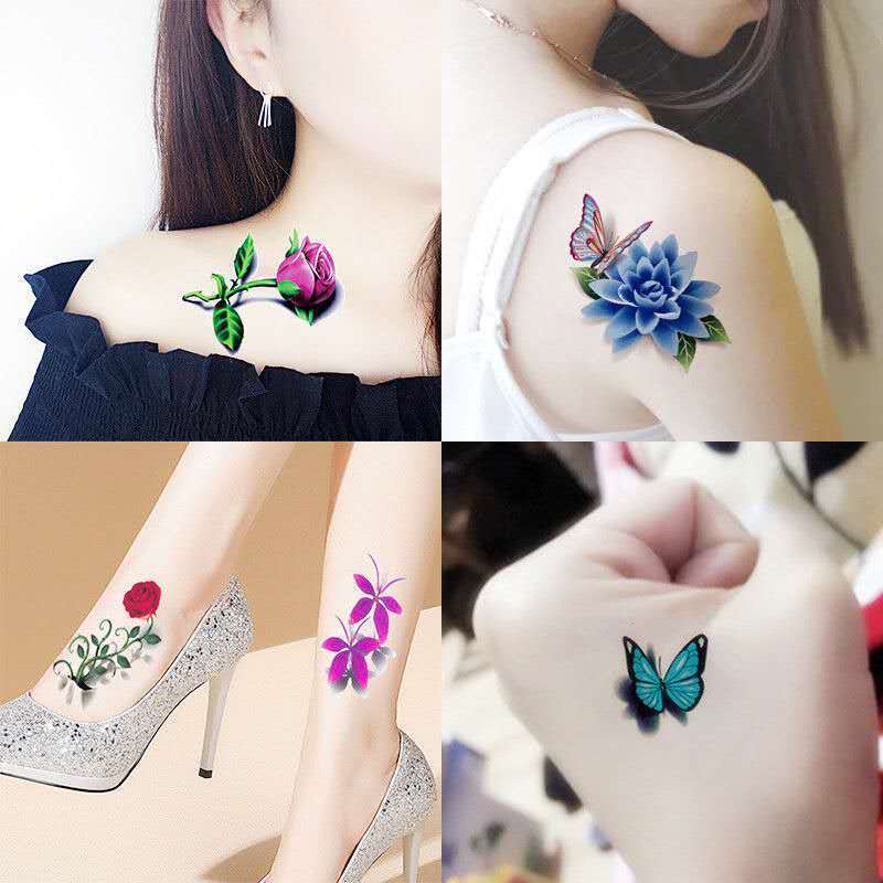 Set 30 Miếng Dán Hình Xăm Tạm Thời Họa Tiết Hoa Và Chữ Tiếng Anh Chống Thấm Nước
