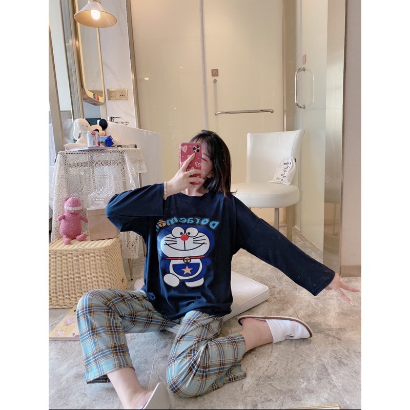 Bộ mặc nhà nữ cotton cao cấp dài tay (ảnh+video cận chất)