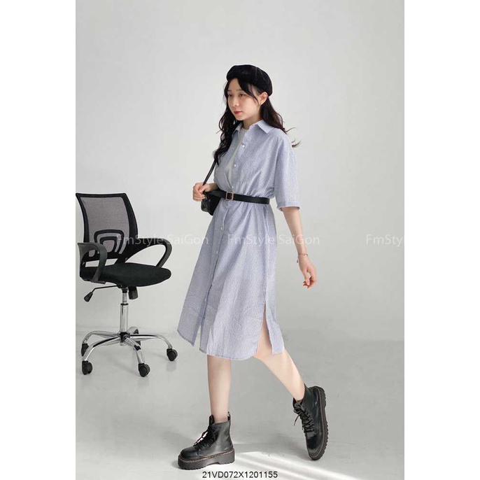 Đầm sơ mi tay ngắn xẻ lai kẻ ullzang thời trang nữ VM STYLE 5150 - 22SU05N161201 | BigBuy360 - bigbuy360.vn