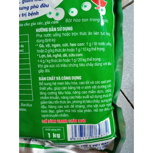 Men tiêu hoá cao tỏi 200g, 1kg men vi sinh thú y chim gà đá lợn vịt ngan dê thỏ cừu, chó mèo, trâu bò, cút