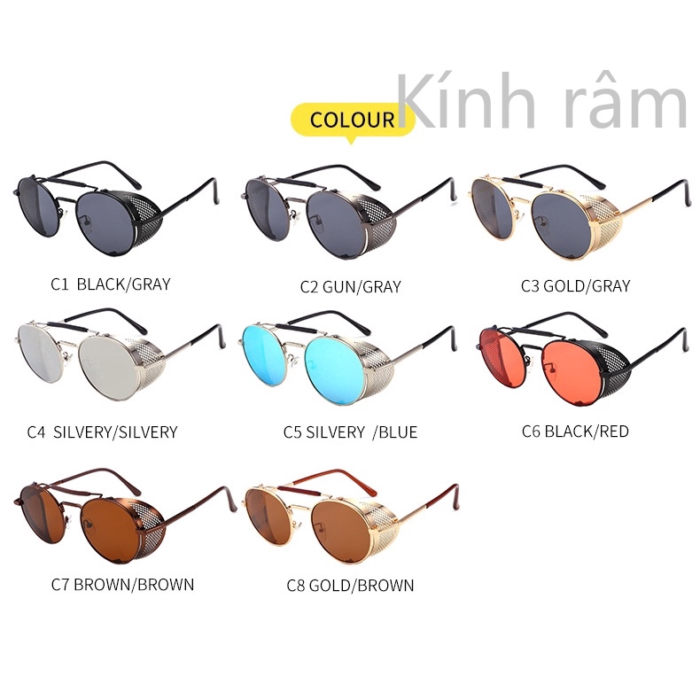 Kính mát tròn gọng kim loại phong cách punk cho nam