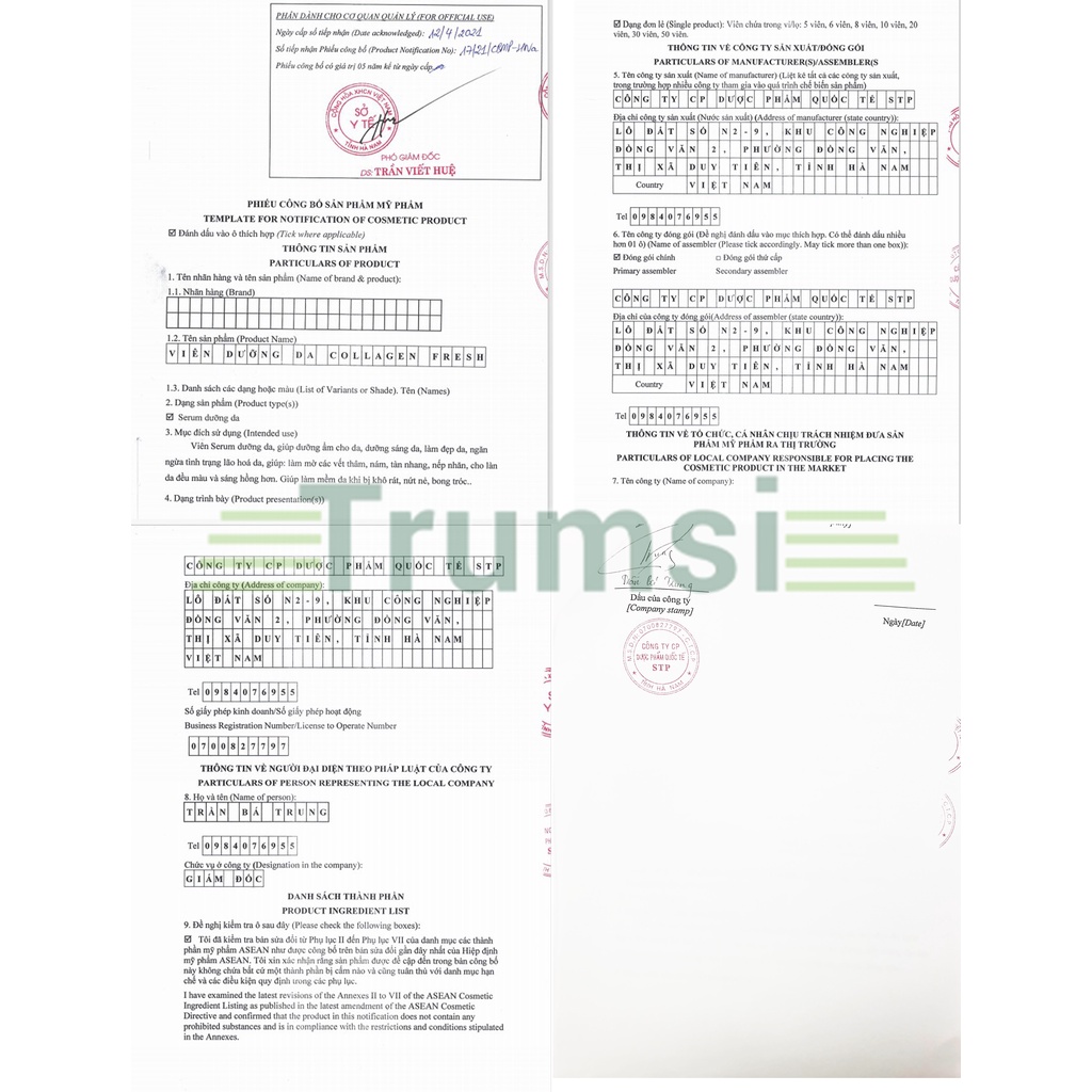 Viên Serum Dưỡng Da Cấp Ẩm Làm Sáng Da Giảm Nám Thâm Sạm Nếp Nhăn Và Chống Lão Hóa Da Hiệu Quả Collagen Fresh Vạn Tam