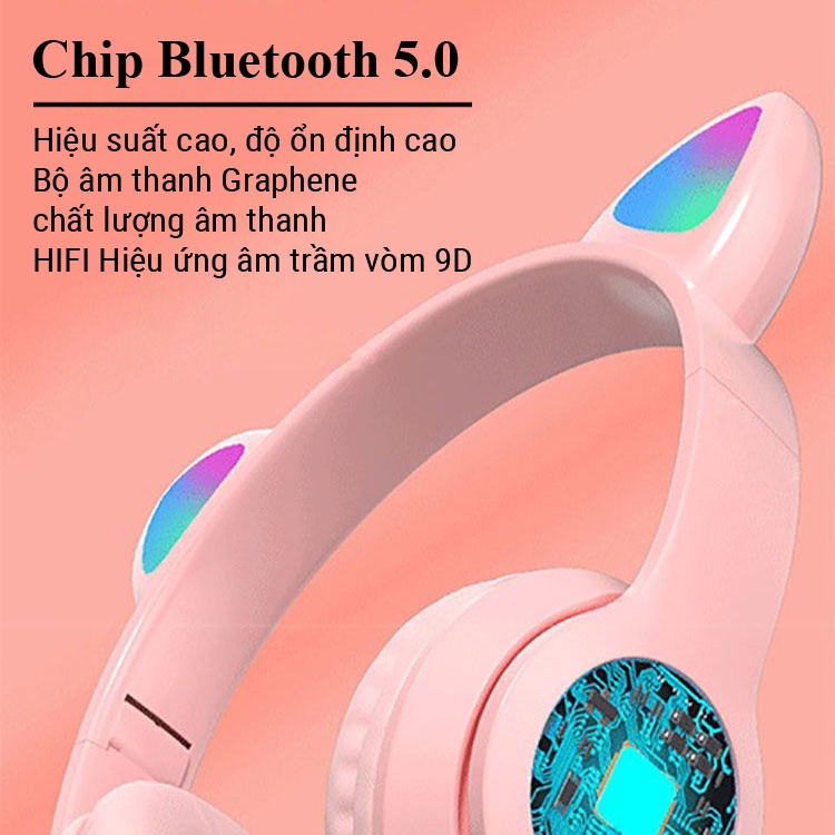 Tai Nghe Mèo Tai Nghe Chụp Tai Bluetooth 5.0 B39 Có Micro Đàm Thoại, Chơi Game. Headphone Phát Sáng