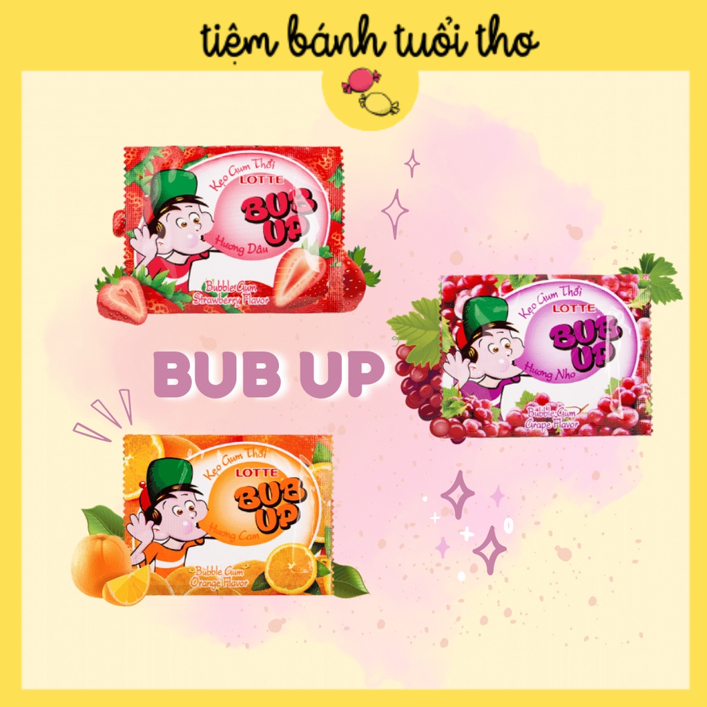 Combo Dây Kẹo Sing Gum Lotte Bup Up  3 vị Dâu Cam Nho Ăn Vặt Tuổi Thơ