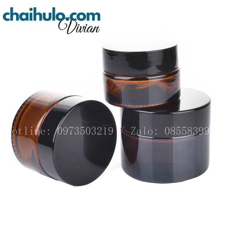 50g - hũ kem nâu - hũ thủy tinh nắp đen - hũ chiết mỹ phẩm - Hũ thủy tinh đựng mỹ phẩm.