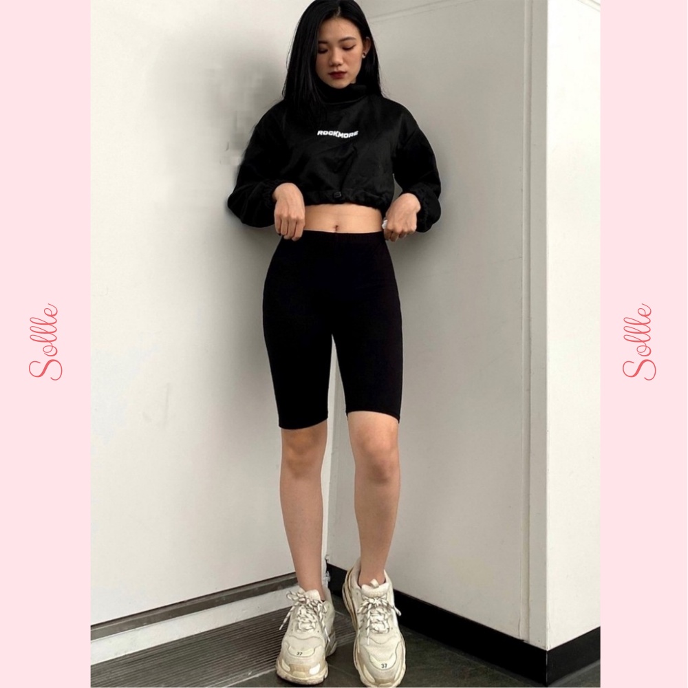 Quần legging nữ lửng đùi ngố vải thun cao cấp biker đồ mặc nhà dáng ôm nâng mông tập gym Sollle
