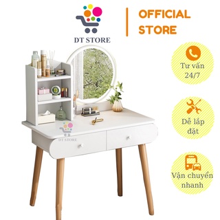 Bàn trang điểm hiện đại tích hợp đèn LED cảm ứng thông minh phong cách Bắc Âu, chất liệu gỗ cao cấp chắc chắn
