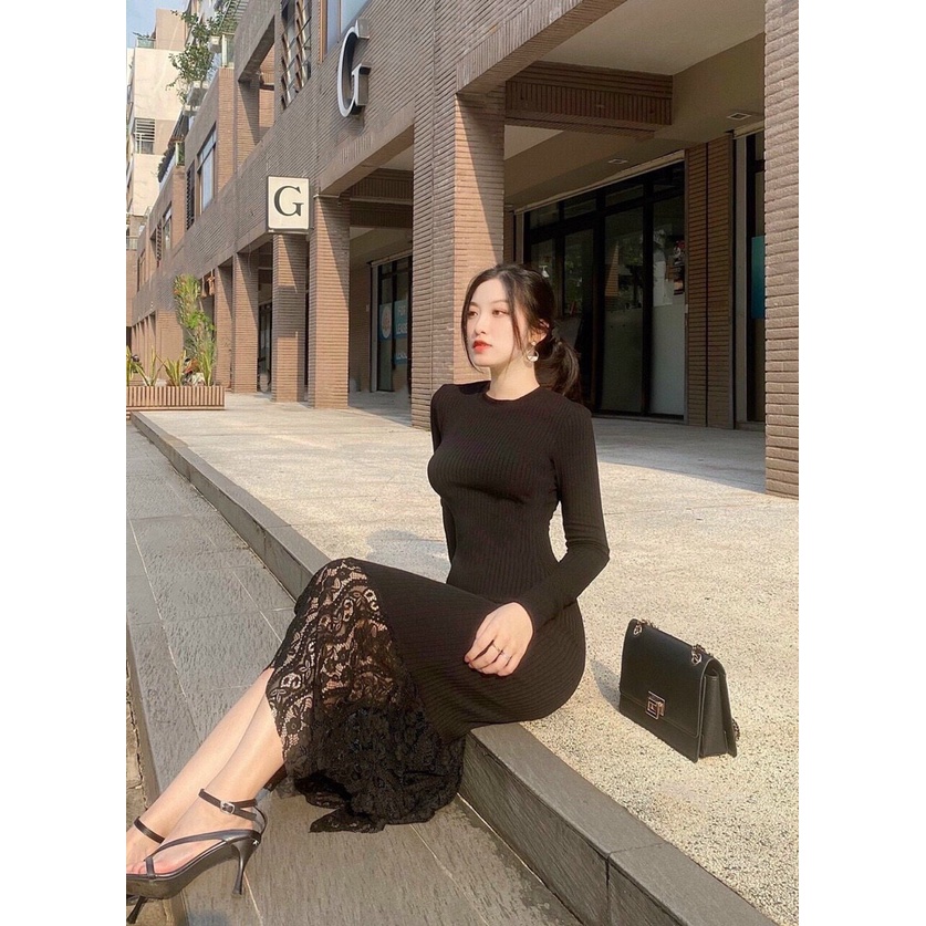 Váy len chân ren đuôi cá,chất len dầy dặn,co giãn tôn body hack dáng,váy len cao cấp Quảng Châu,SIZE S,M,L