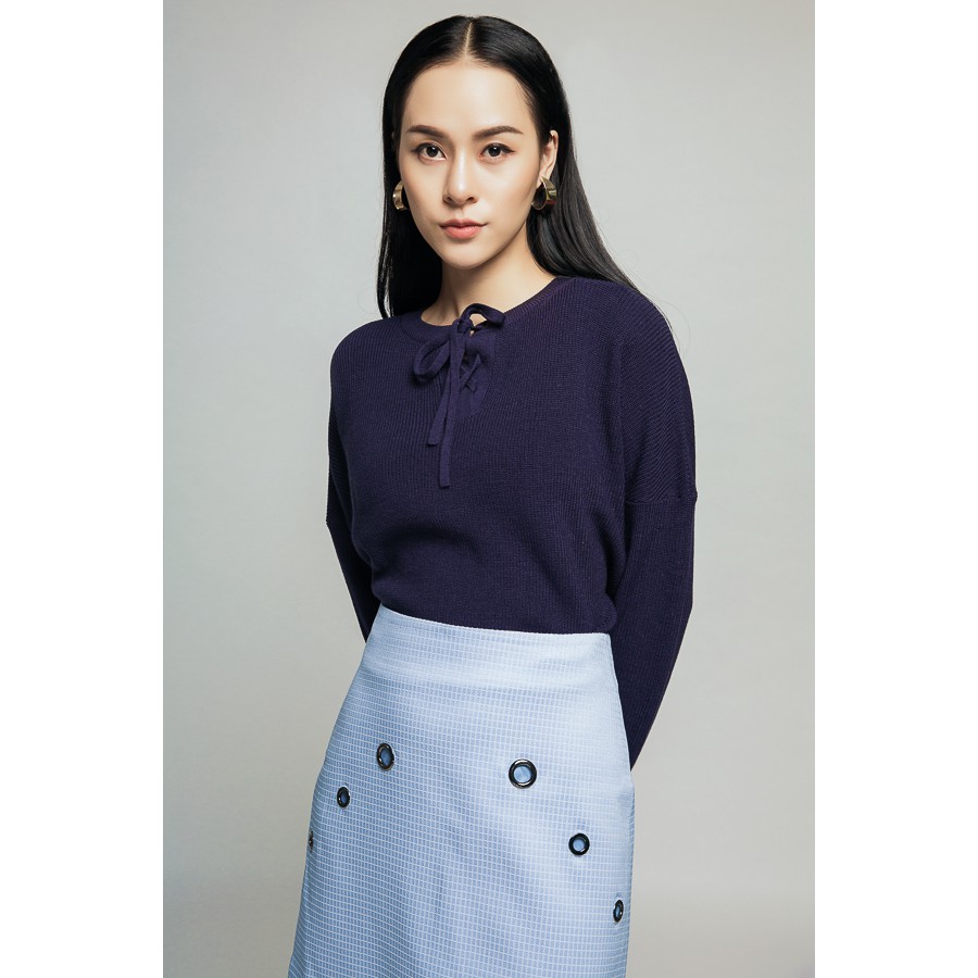 [NHẬP WABRTL5 GIẢM 10% TỐI ĐA 50K ĐH 250K ]Áo len nữ dài tay cổ thắt nơ IVY moda MS 58B5401