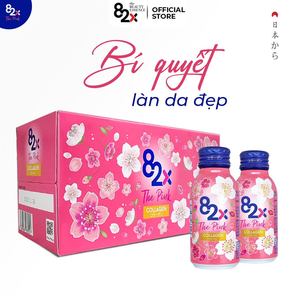 (Hộp 10 chai ) 82X The Pink Collagen 100ml Hàm Lượng 1000mg Collagen, Nước Uống Đẹp Da Tràn Năng Lượng Đến Từ Nhật Bản.