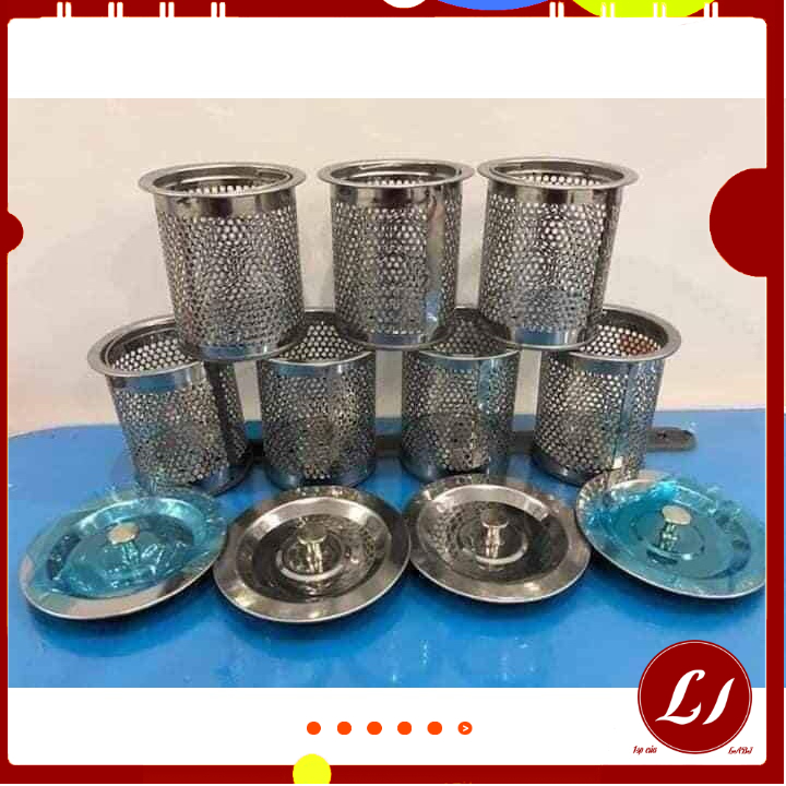 Giỏ lọc rác bồn rửa chén Inox KÈM NẮP ĐẬY tiện lợi