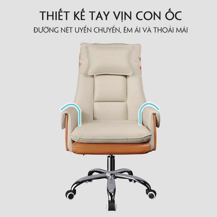 Ghế văn phòng phong cách Châu Âu, Ghế giám đốc có gác chân, Ghế xoay đệm bọt biển cao cấp, tặng kèm gối đầu.
