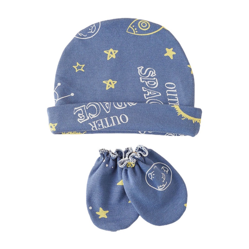 Bộ Găng Tay + Mũ + Găng Tay Cotton Chống Xước In Họa Tiết Xinh Xắn Cho Bé