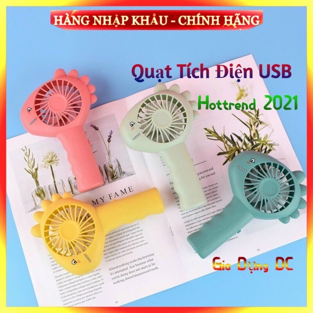 Quạt mini cầm tay sạc USB , Quạt tích điện hình khủng long dễ thương nhỏ gọn an toàn , chạy êm
