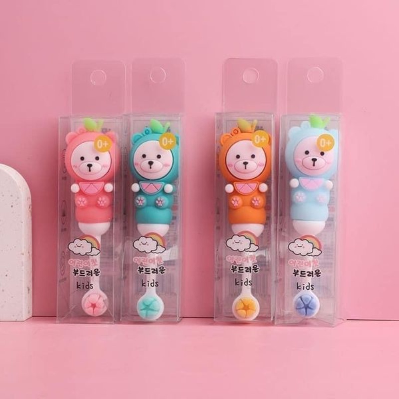 Bàn chải đánh rằng cho bé hình gấu lông siêu mềm tay cầm silicon mềm JIMADO