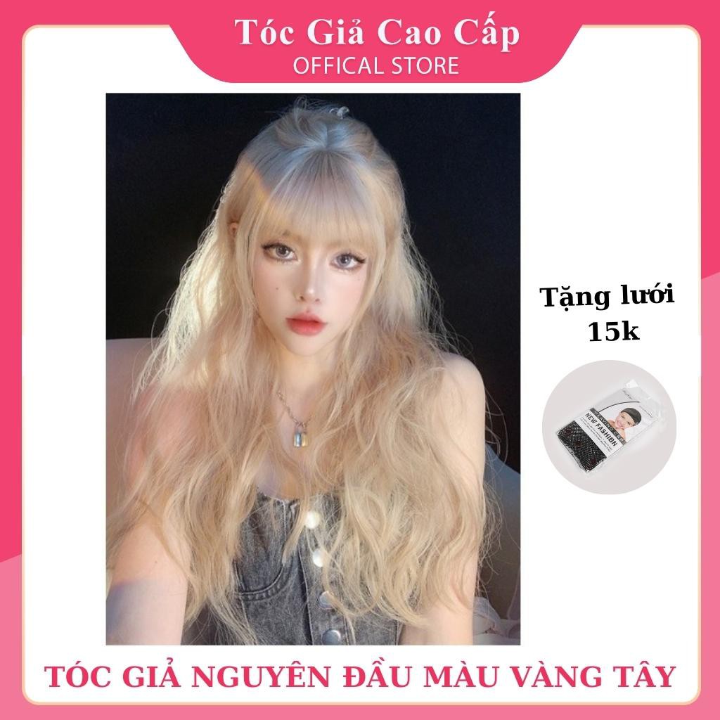 Tóc giả nữ nguyên đầu màu vàng tây, dáng tóc xù, mã D8174